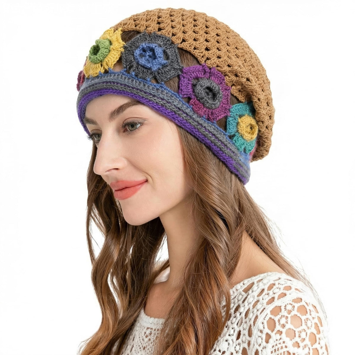 ZLYC Women Cotton Crochet Slouchy Beanie Hat Handmade Knit Summer Skull Cap