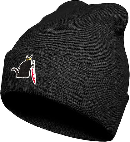 Funny Beanies Hat, Men's and Women's Winter Warm Black Fashion Cool Embroidered Knit Hat