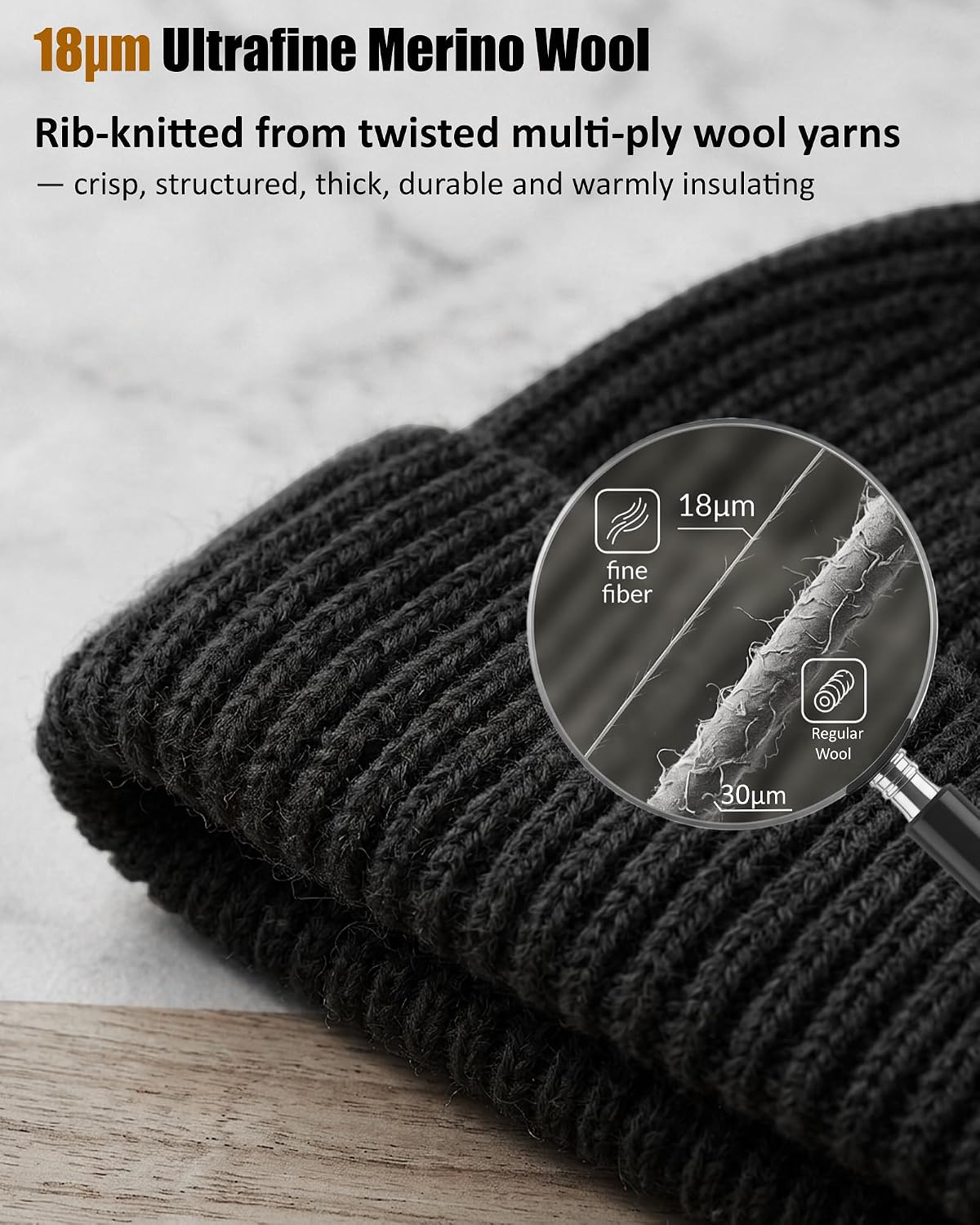 100% Merino Wool Fisherman Beanies for Men Winter Beanie Skull Cap