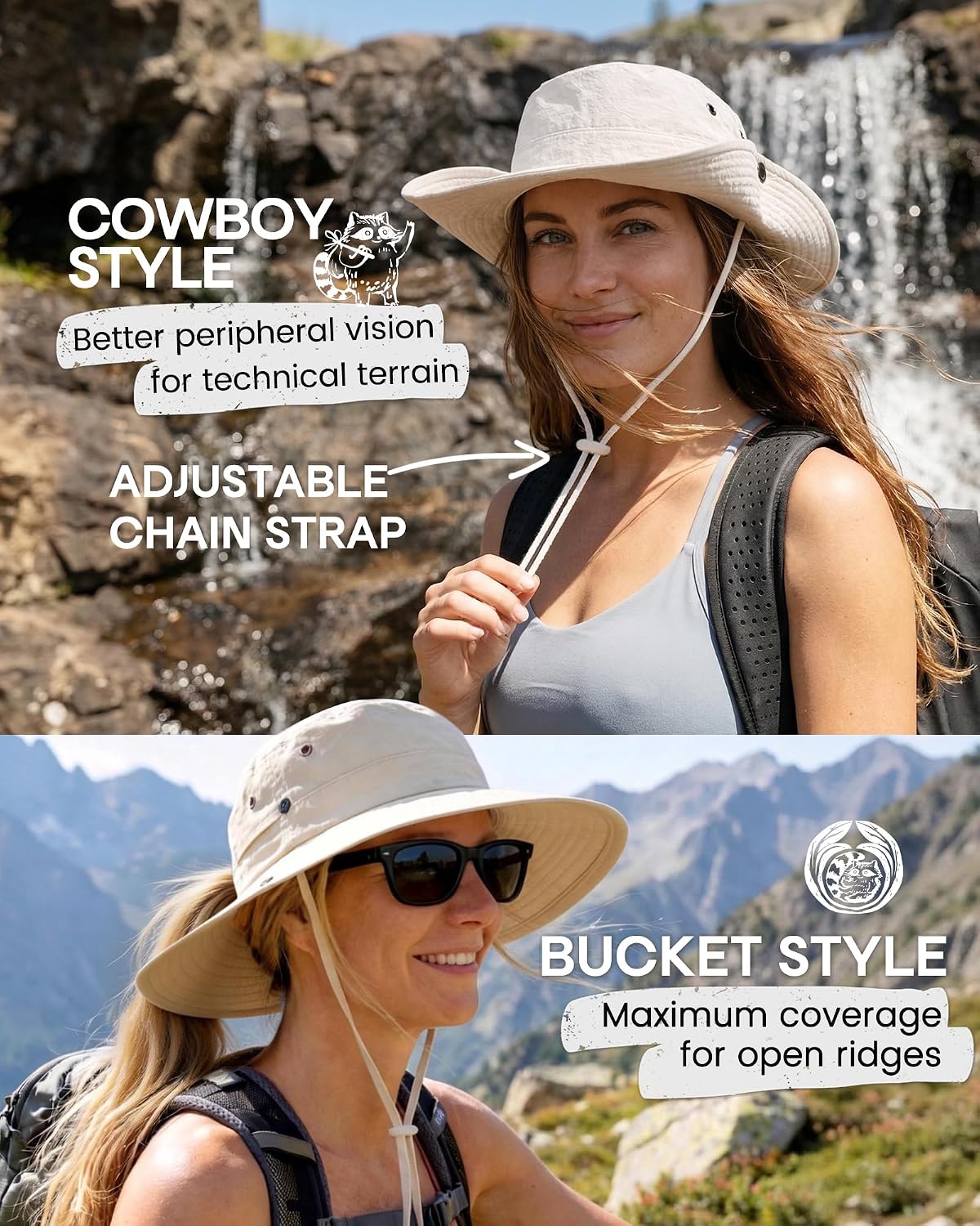 FURTALK Sun Hats for Women Wide Brim Bucket Hat Ponytail Hole Outdoor UPF