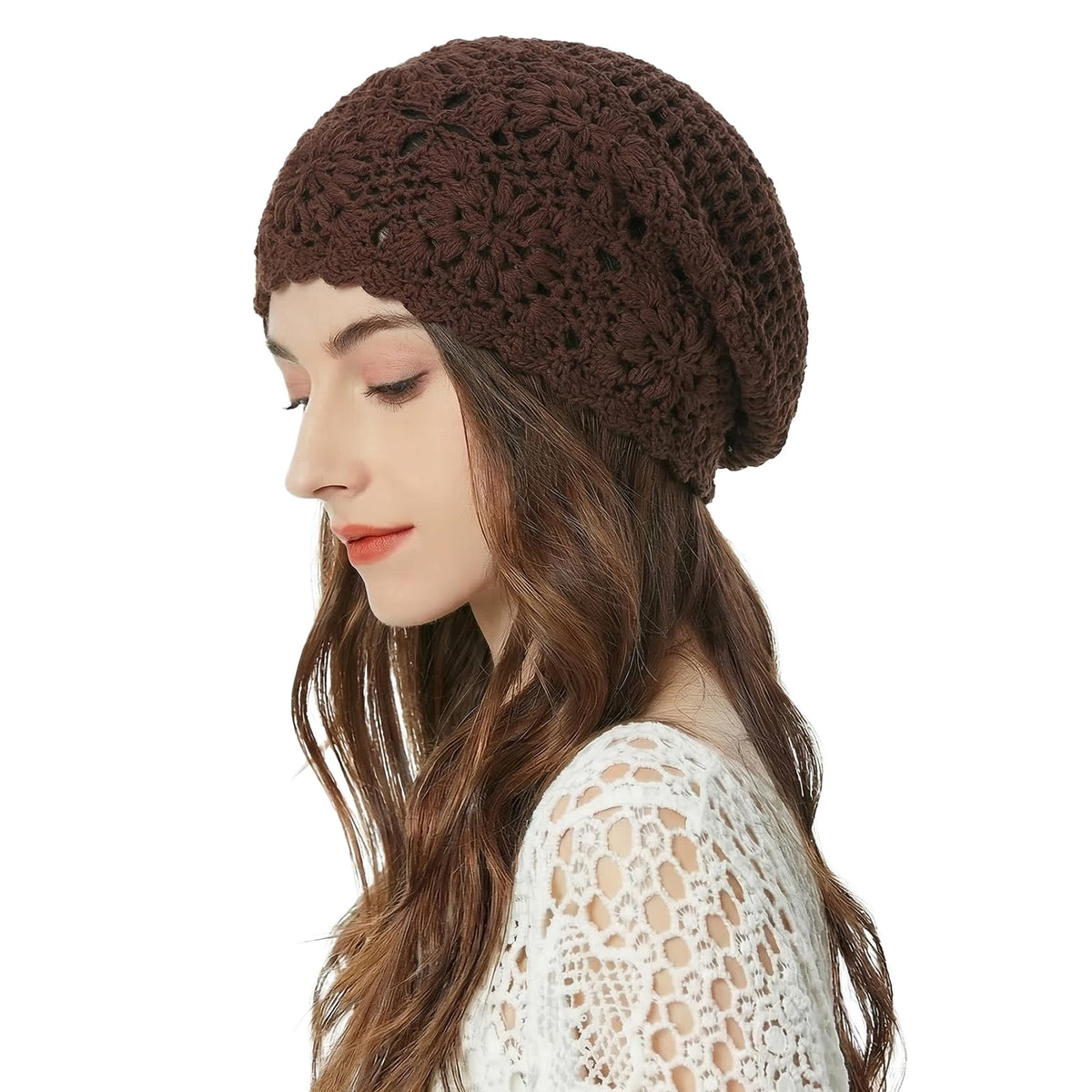 ZLYC Women Cotton Crochet Slouchy Beanie Hat Handmade Knit Summer Skull Cap