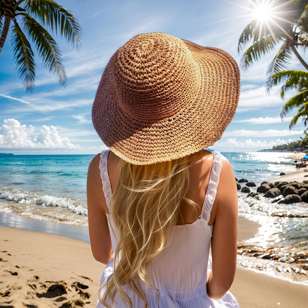 Floppy Big Beach Straw Hats for Women Foldable Summer Wide Brim Packable Sun Hat Womens Travel Straw Fedora Hat
