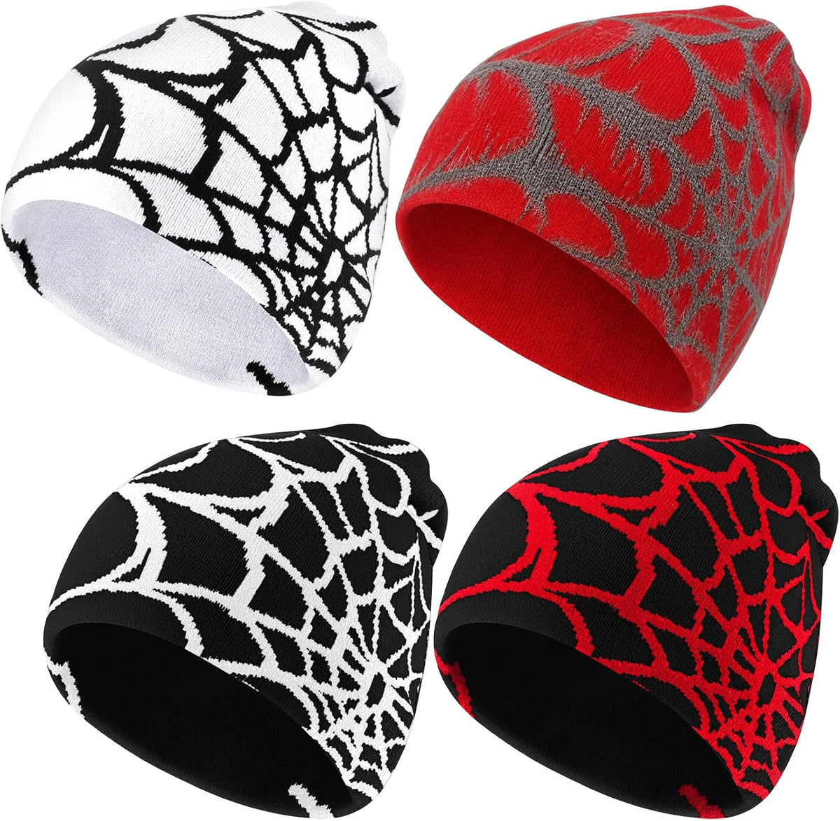 Jeyiour 4 Pcs Y2k Beanies Spider Web Pattern Hat