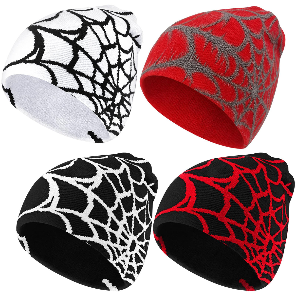 Jeyiour 4 Pcs Y2k Beanies Spider Web Pattern Hat
