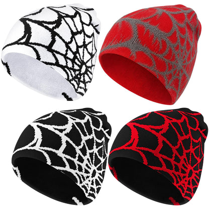 Jeyiour 4 Pcs Y2k Beanies Spider Web Pattern Hat