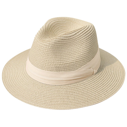 Lanzom Women Wide Brim Straw Panama Roll up Hat Fedora Beach Sun Hat UPF50+