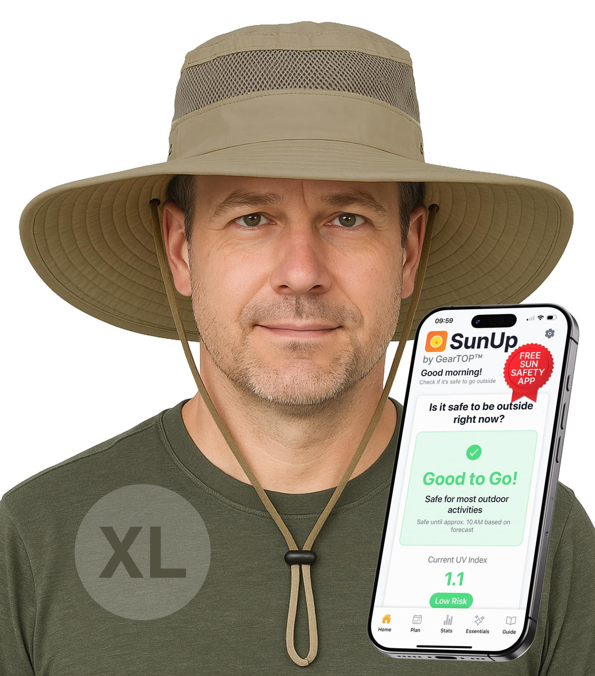 GearTOP Safari Hat for Men Sun Hats for Women UV Protection UPF 50+ Fishing, Gardening, Hiking Hat (22-23 1/2")
