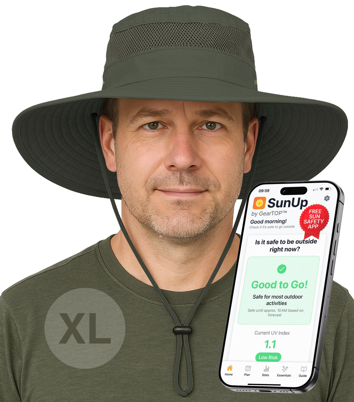 GearTOP Safari Hat for Men Sun Hats for Women UV Protection UPF 50+ Fishing, Gardening, Hiking Hat (22-23 1/2")