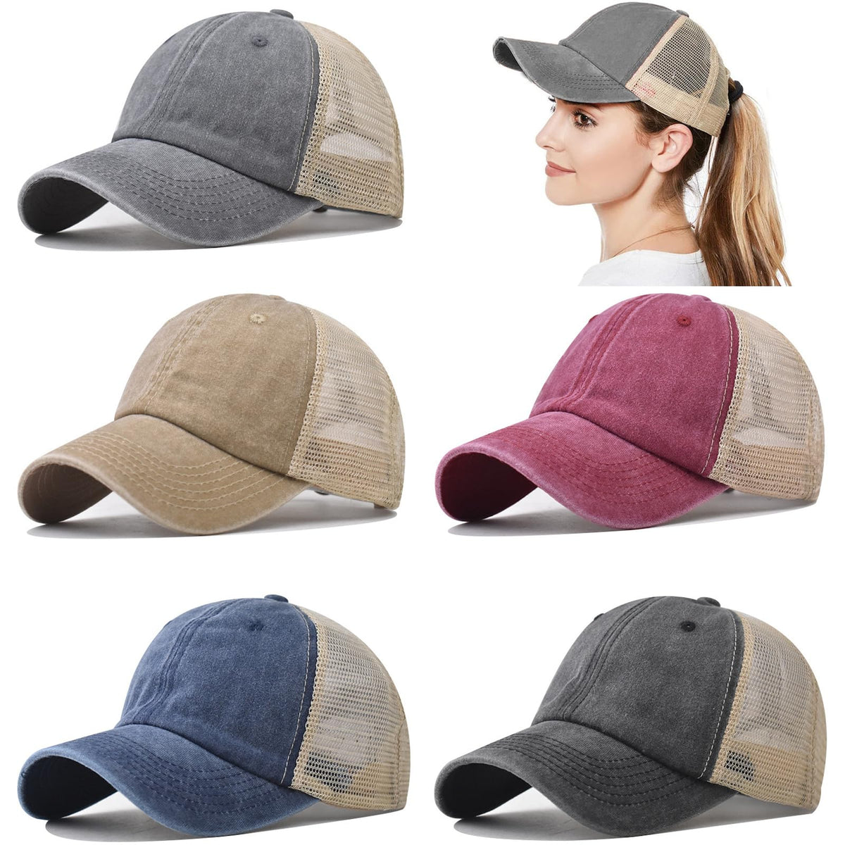 5/6 Packs Vintage Washed Plain Baseball Cap Distressed Dad Golf Hat for Men Women