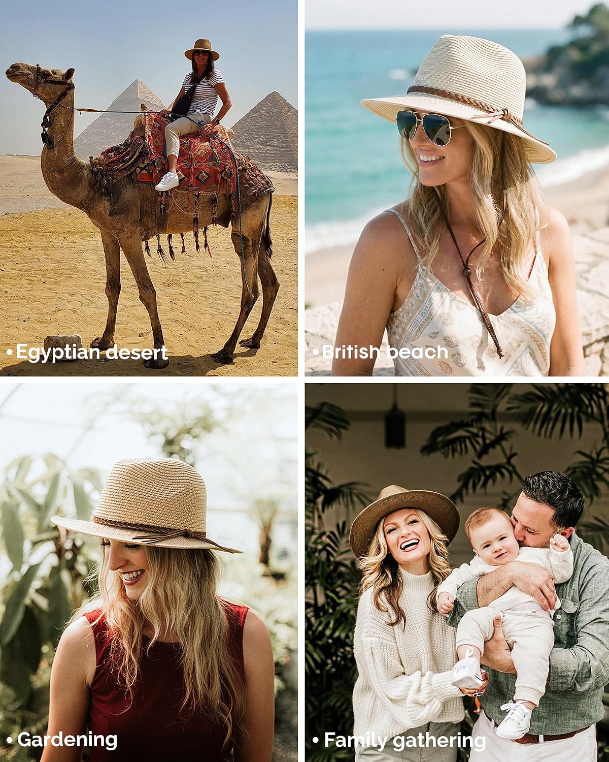 FURTALK Womens Wide Brim Sun Hat Beach Panama Fedora Straw Summer