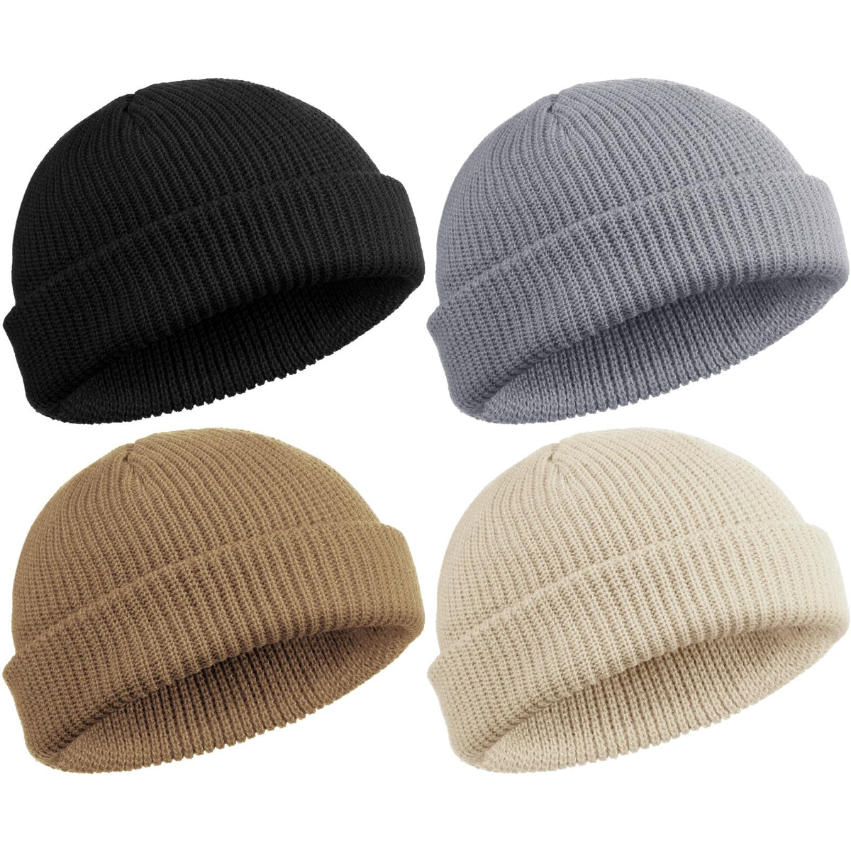 SATINIOR 4 Pieces Trawler Beanie Watch Hat Roll up Edge Skullcap Fisherman Beanie Unisex