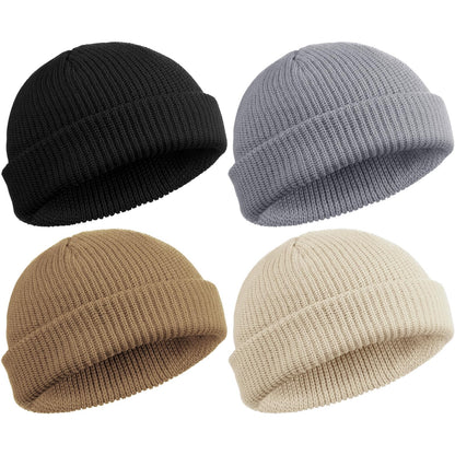 SATINIOR 4 Pieces Trawler Beanie Watch Hat Roll up Edge Skullcap Fisherman Beanie Unisex