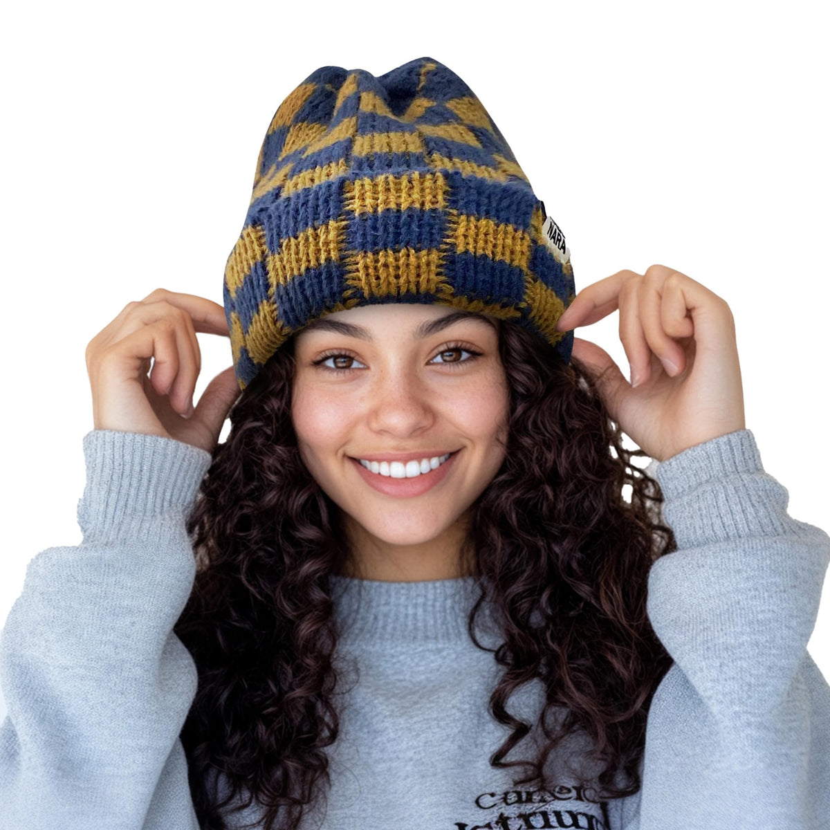 CLAPE Womens Cute Slouchy Beanies Hats, Winter Warm Chunky Checkered Beanie Large Cuff Knitted Hat Ski Cap for Cold Weather