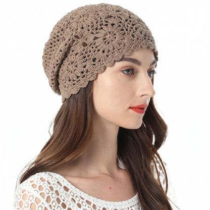 ZLYC Women Cotton Crochet Slouchy Beanie Hat Handmade Knit Summer Skull Cap