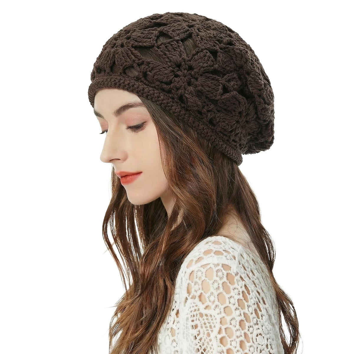 ZLYC Women Cotton Crochet Slouchy Beanie Hat Handmade Knit Summer Skull Cap