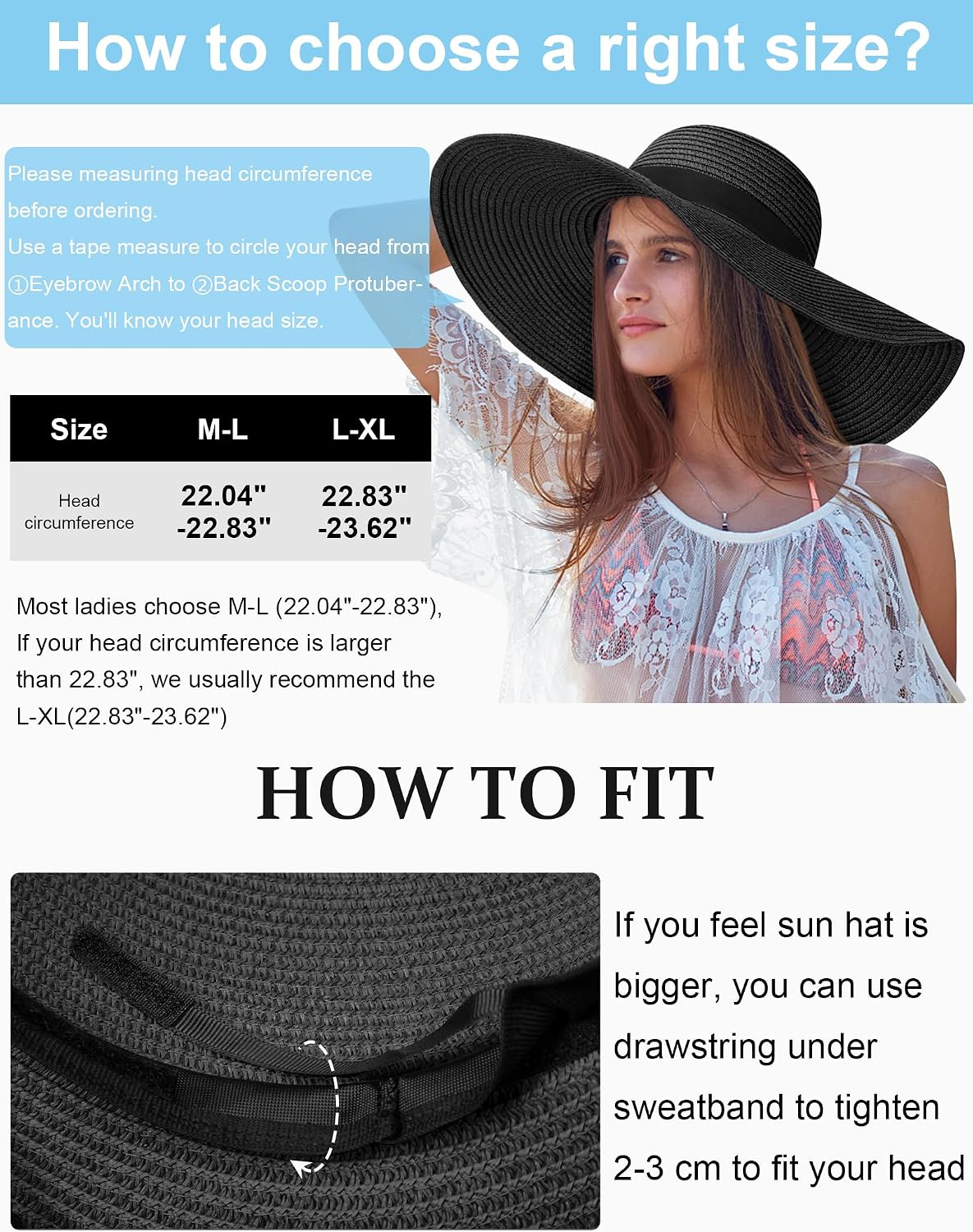 Floppy Sun Hats for Women, Summer Wide Brim Straw Beach Hat