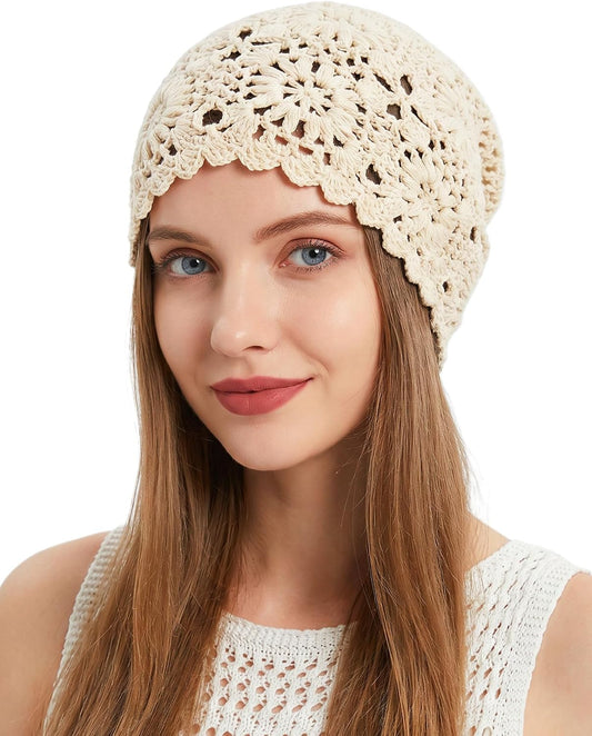 Ababalaya Women's 100% Cotton Handmade Crochet Hat Boho Beanie