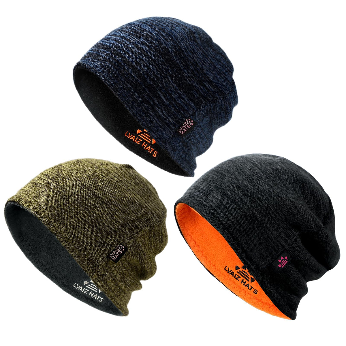 3 Pack Reversible Fleece Lined Beanie Hats for Men Women Winter Knit Hats