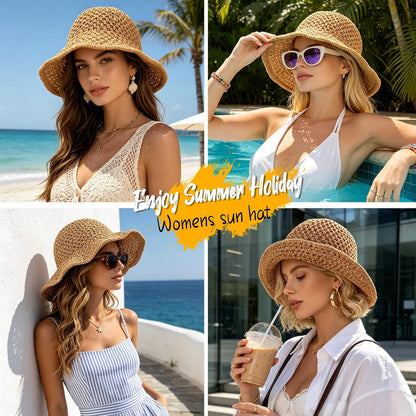 Sun Hat for Women Summer Straw Beach Hats Bucket Hat Floppy Crochet Hat