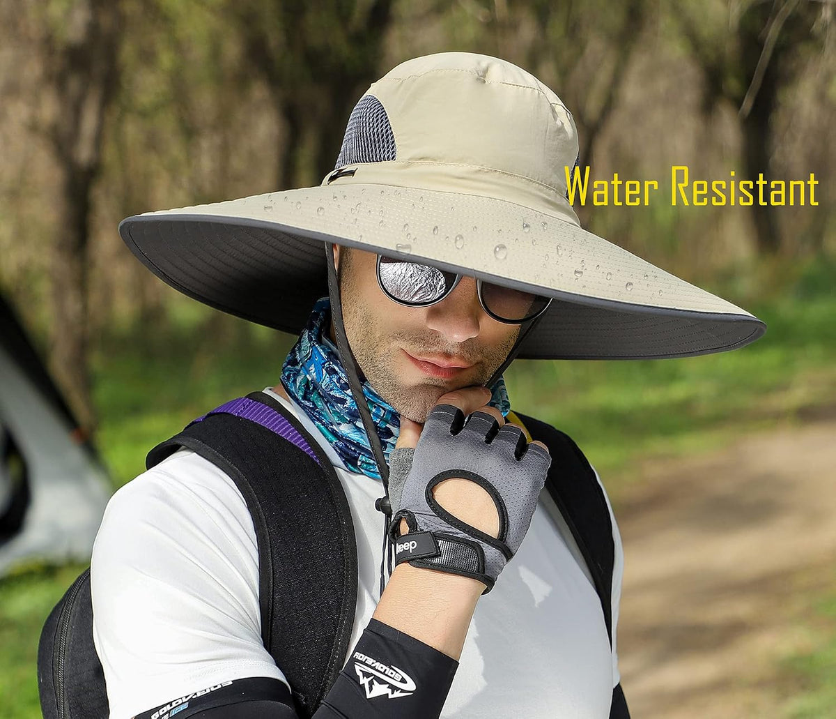 Leotruny Men Wide Brim Sun Hats UPF50+ Waterproof Breathable Bucket Hat