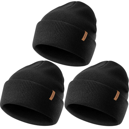 3 Pack Beanie for Men Women, Winter Double Layer Warm Hat Skull Cap