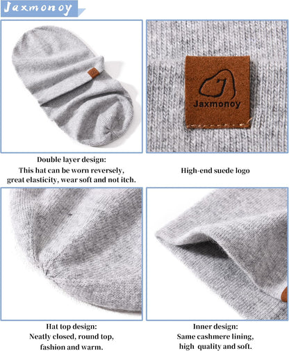 jaxmonoy Slouchy Knit Beanies Winter Hats for Women Men Soft Warm Reversible Slouch Cuffed Skull Knitted Beanie Cap