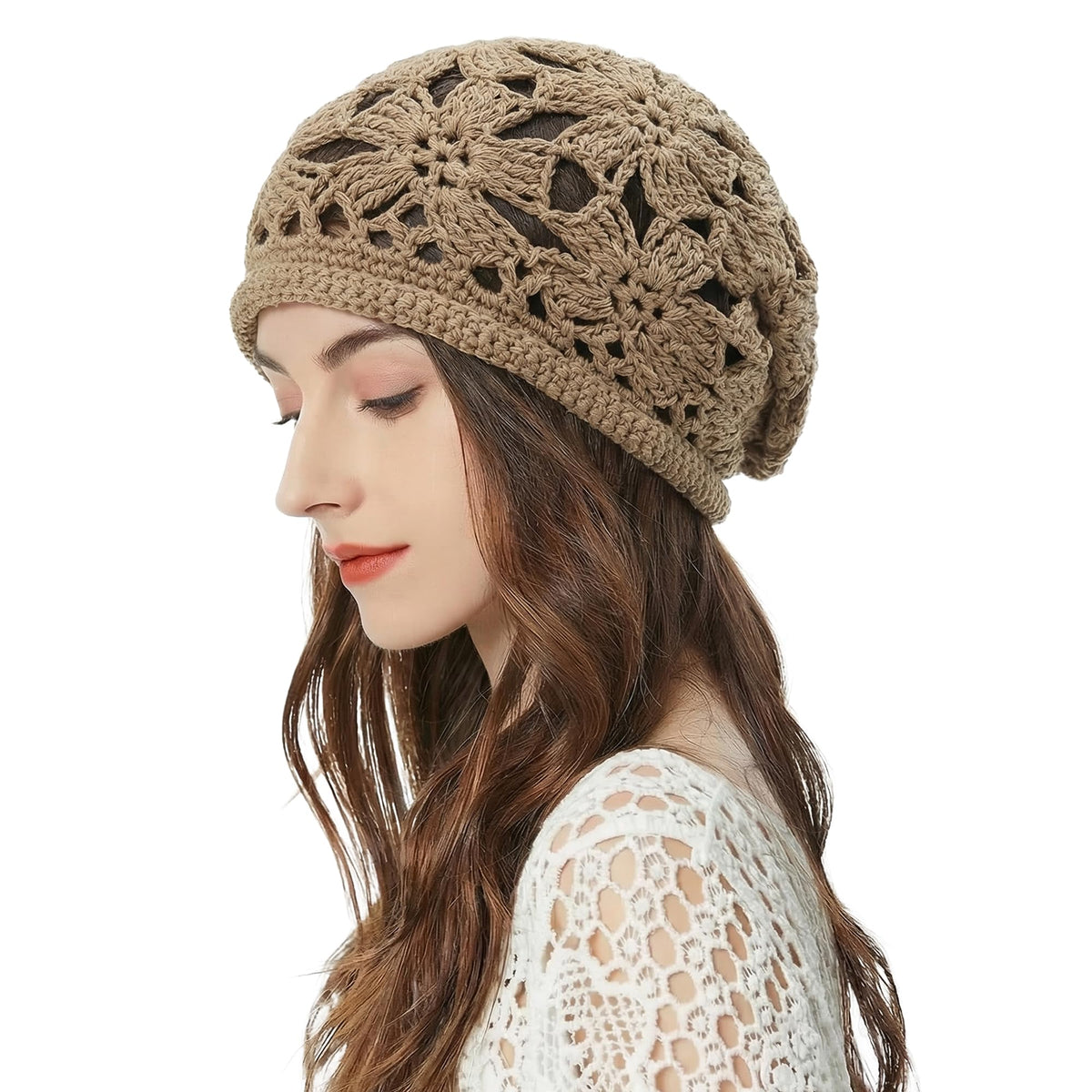 ZLYC Women Cotton Crochet Slouchy Beanie Hat Handmade Knit Summer Skull Cap