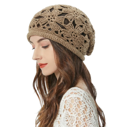 ZLYC Women Cotton Crochet Slouchy Beanie Hat Handmade Knit Summer Skull Cap