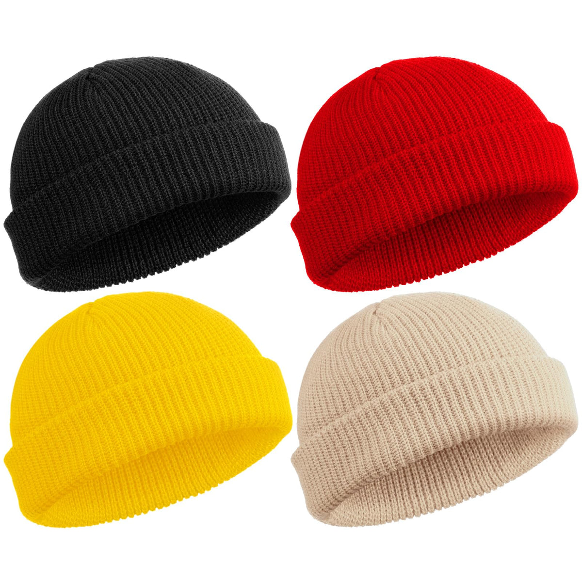SATINIOR 4 Pieces Trawler Beanie Watch Hat Roll up Edge Skullcap Fisherman Beanie Unisex