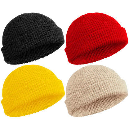 SATINIOR 4 Pieces Trawler Beanie Watch Hat Roll up Edge Skullcap Fisherman Beanie Unisex