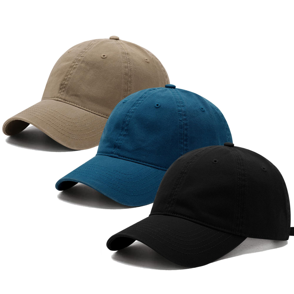 3 Pack Washed Plain Vintage Baseball Cap Cotton Adjustable Twill Bulk Low Profile Classic Dad Hat for Men/Women