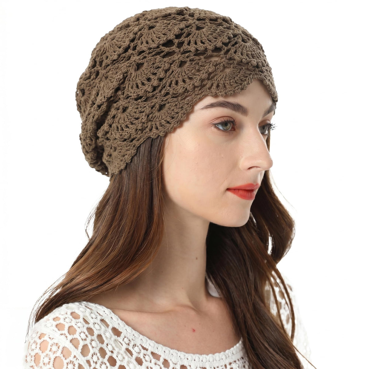 ZLYC Women Cotton Crochet Slouchy Beanie Hat Handmade Knit Summer Skull Cap