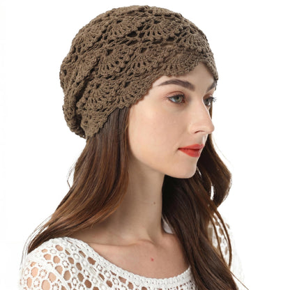 ZLYC Women Cotton Crochet Slouchy Beanie Hat Handmade Knit Summer Skull Cap