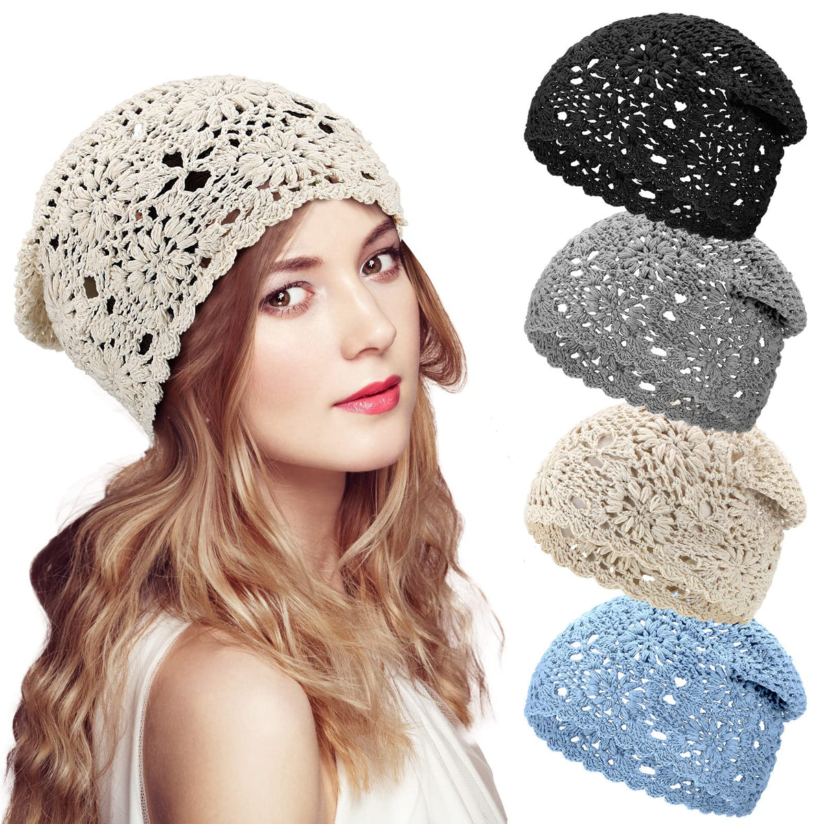 JenPen 4 Pcs Women Crochet Slouchy Beanie Hat