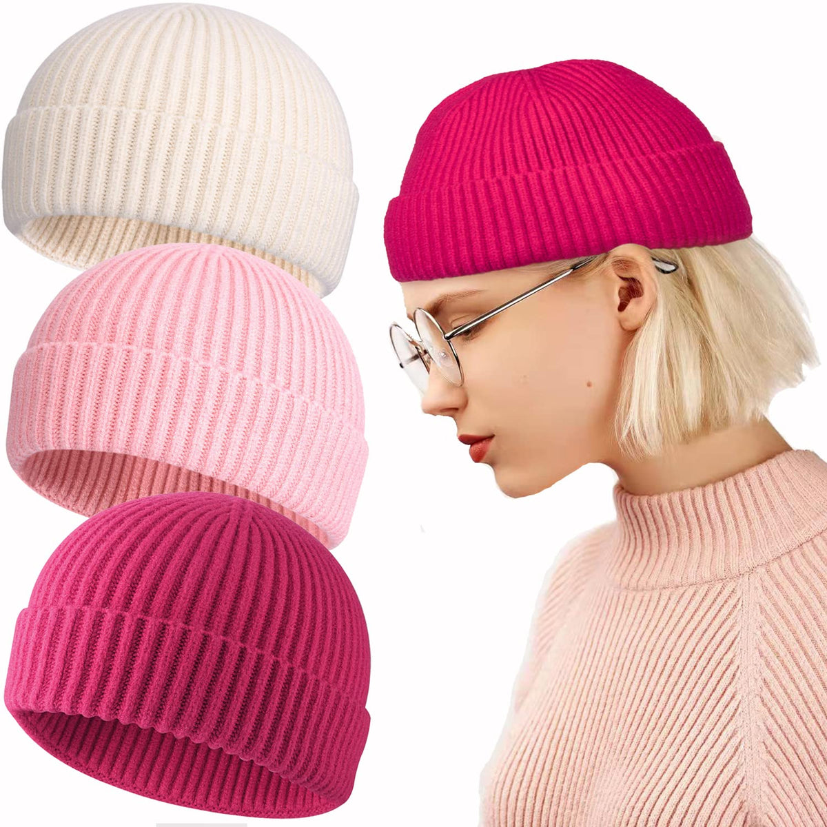 ROYBENS Swag Wool Knit Cuff Short Fisherman Beanie for Men Women Winter Hat