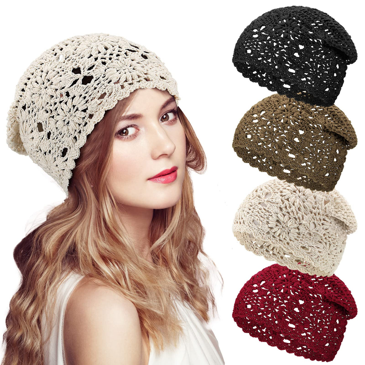 JenPen 4 Pcs Women Crochet Slouchy Beanie Hat