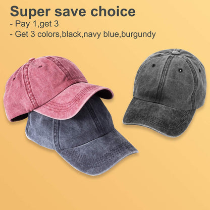 MEINICY 3 Packs Washed-Cotton Plain Baseball Cap, Adjustable Dad Hat