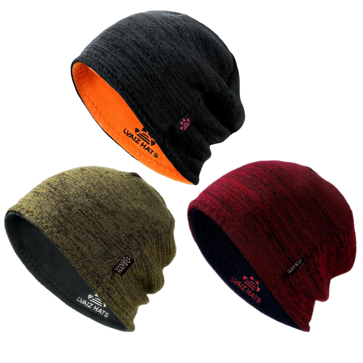 3 Pack Reversible Fleece Lined Beanie Hats for Men Women Winter Knit Hats