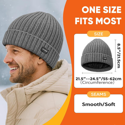 Winter Beanie Merino Wool Fleece Lined for Men Women Soft Warm Knit Hat Ski Stocking Cuffed Cap
