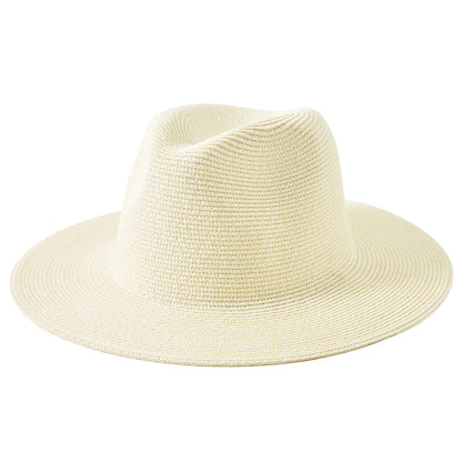 Lanzom Women Wide Brim Straw Panama Roll up Hat Fedora Beach Sun Hat UPF50+