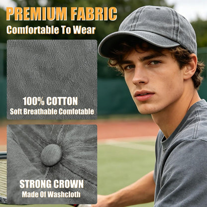 2Pack Vintage Washed Cotton Baseball Caps, Adjustable Low Profile Dad Hat, Unconstructed Distressed Plain Cap for Men Women