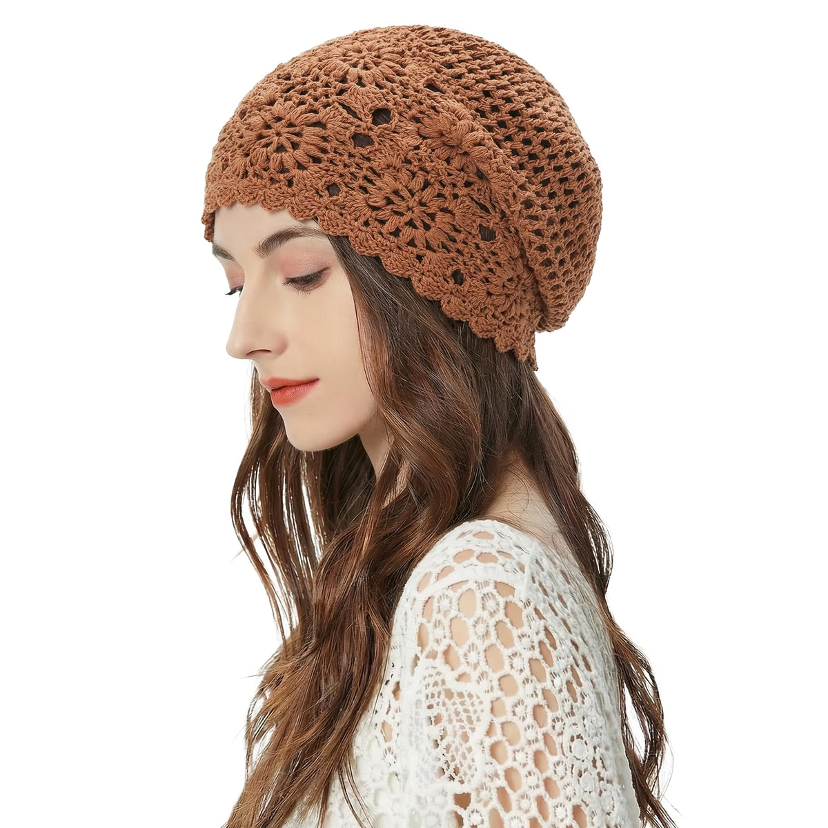 ZLYC Women Cotton Crochet Slouchy Beanie Hat Handmade Knit Summer Skull Cap