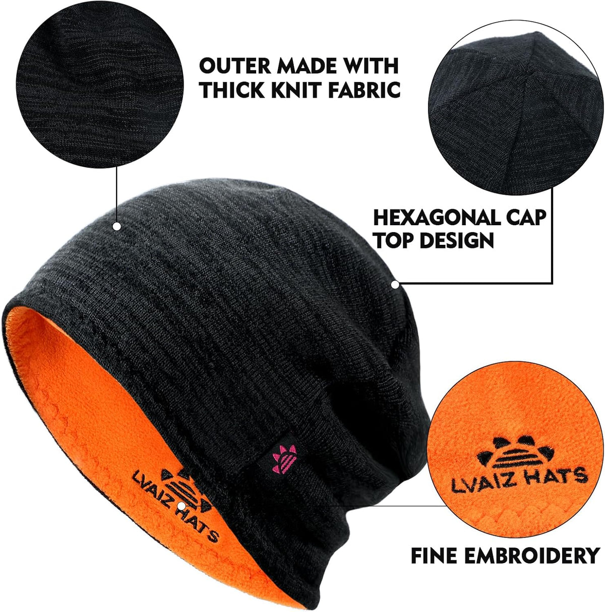 3 Pack Reversible Fleece Lined Beanie Hats for Men Women Winter Knit Hats