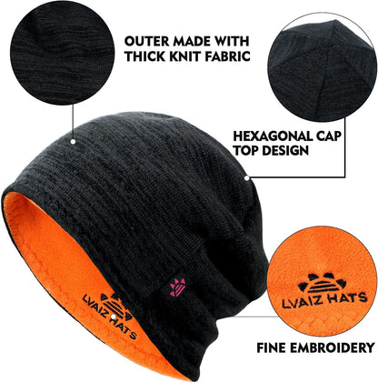 3 Pack Reversible Fleece Lined Beanie Hats for Men Women Winter Knit Hats