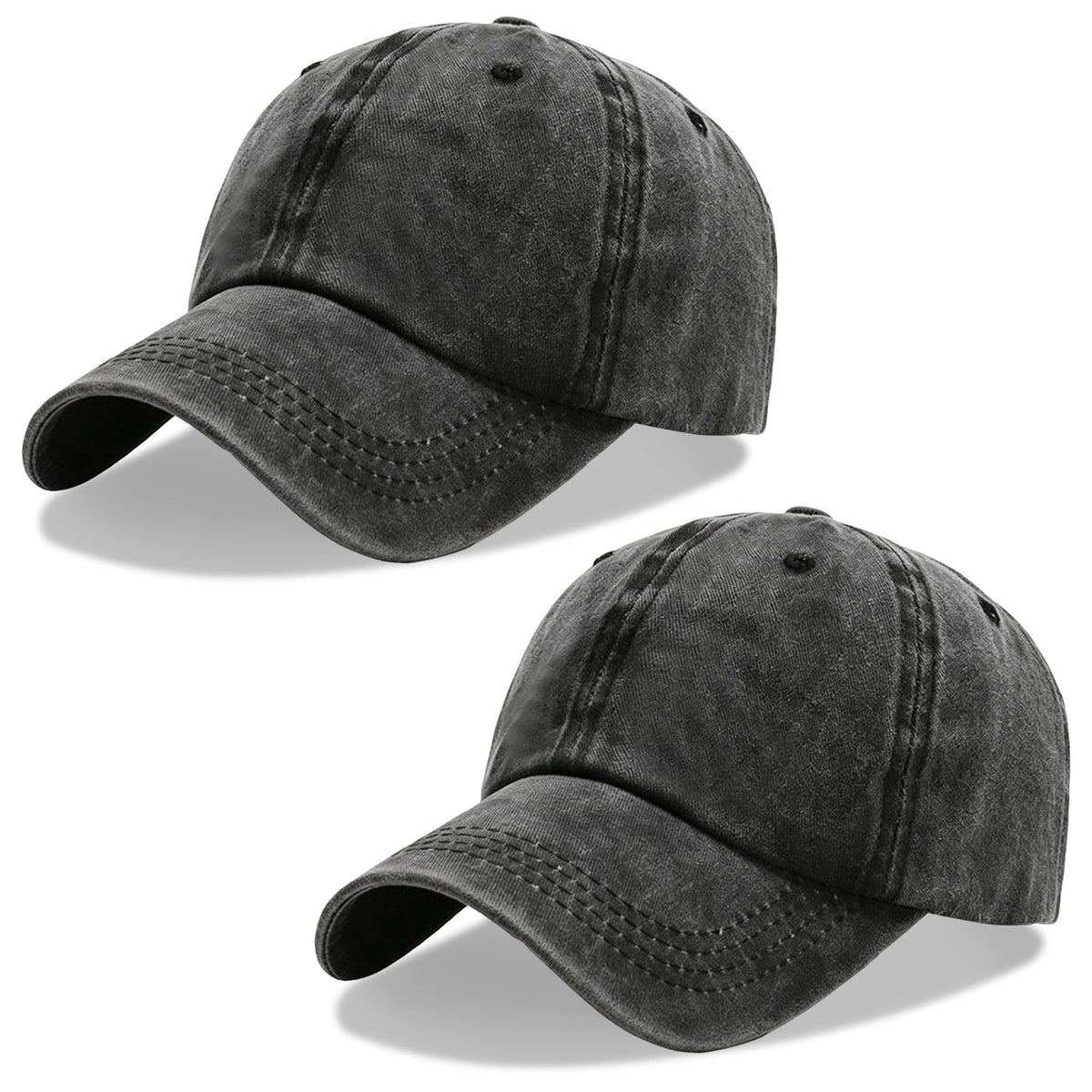 2Pack Vintage Washed Cotton Baseball Caps, Adjustable Low Profile Dad Hat, Unconstructed Distressed Plain Cap for Men Women