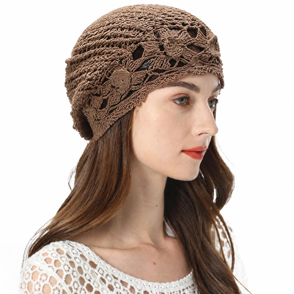 ZLYC Women Cotton Crochet Slouchy Beanie Hat Handmade Knit Summer Skull Cap