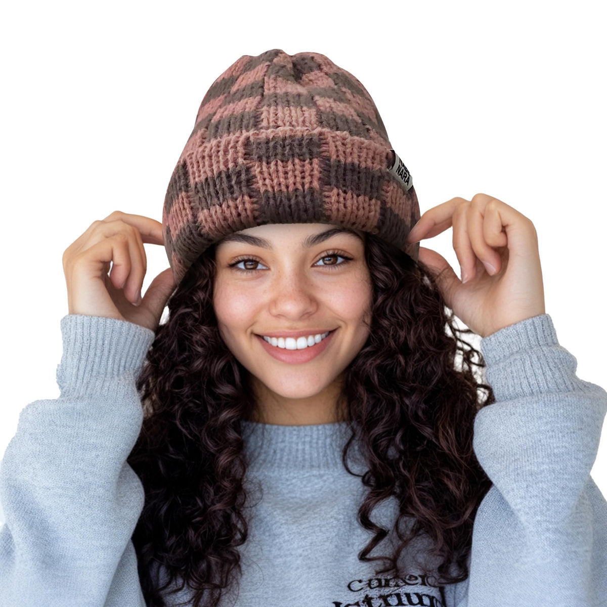 CLAPE Womens Cute Slouchy Beanies Hats, Winter Warm Chunky Checkered Beanie Large Cuff Knitted Hat Ski Cap for Cold Weather