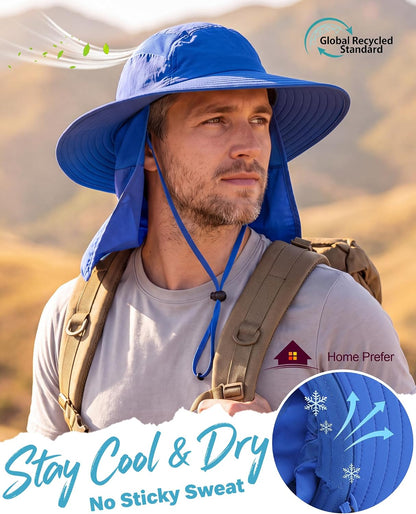 Home Prefer UPF 50+ Sun Hat with Neck Flap Wide Brim Fishing Hat for Men