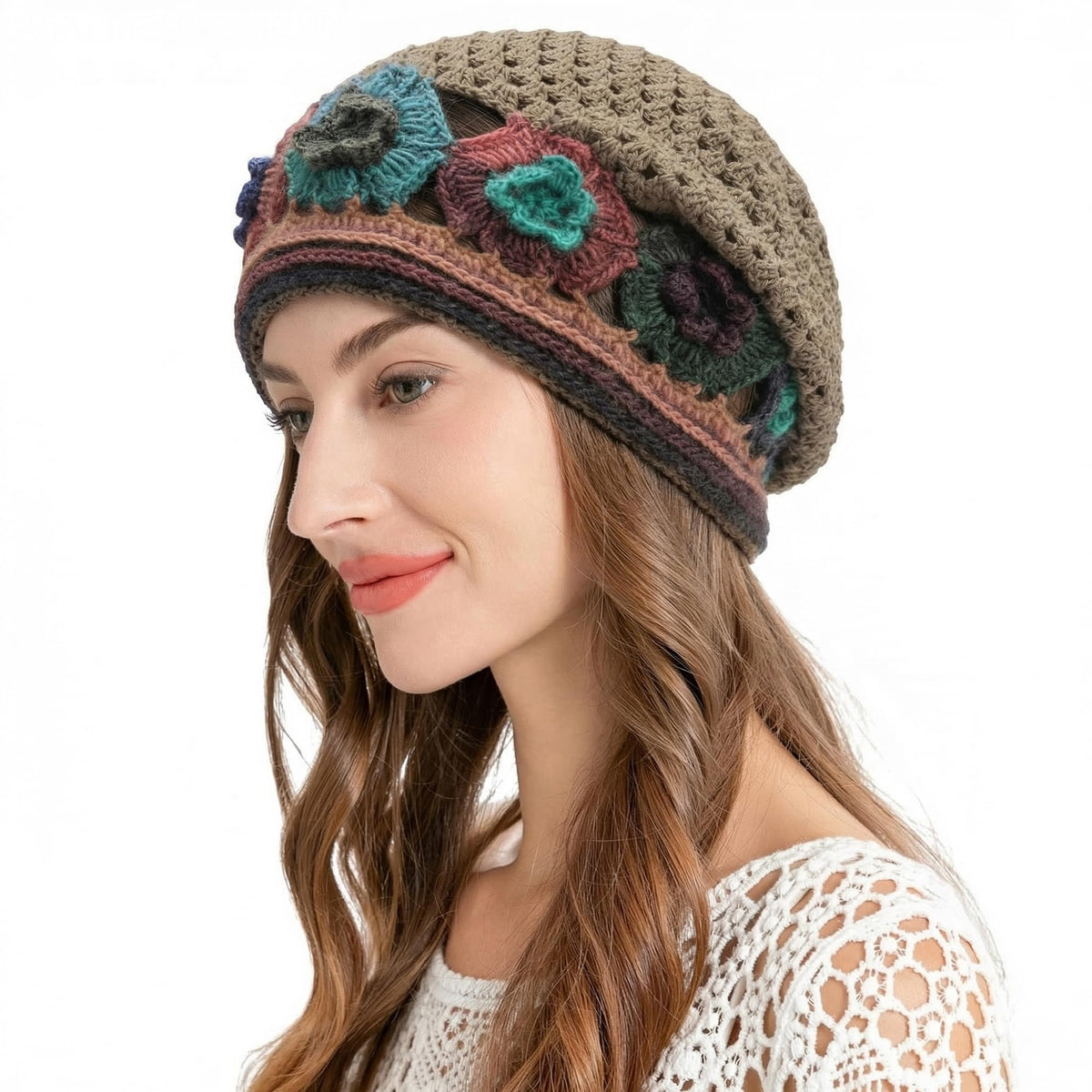 ZLYC Women Cotton Crochet Slouchy Beanie Hat Handmade Knit Summer Skull Cap