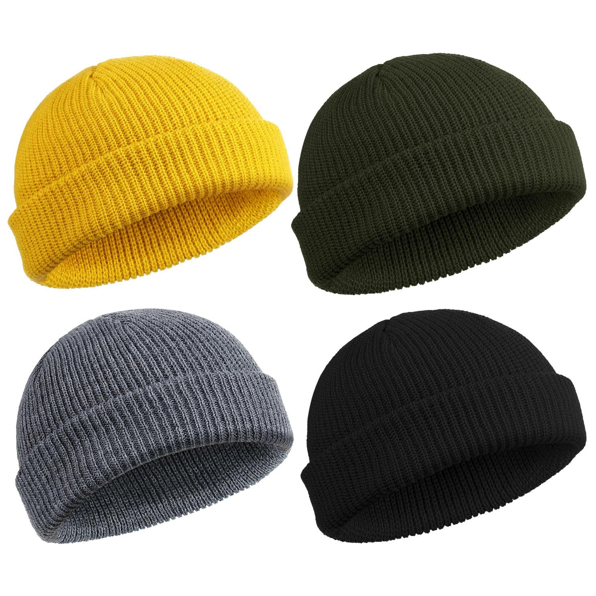 SATINIOR 4 Pieces Trawler Beanie Watch Hat Roll up Edge Skullcap Fisherman Beanie Unisex